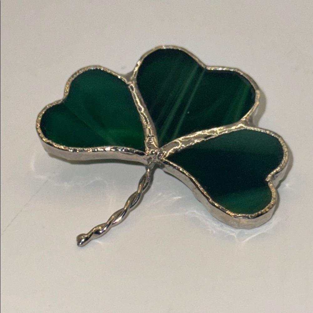 Stained glass, three leaf Green Clover Brooch/pendant
